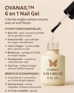 OVANAIL™ PEEL-OFF  6-en-1  multifonction sans dissolvant | Base, Top Coat, Extension, Colle, Renforceur & Nail Art | 15ml